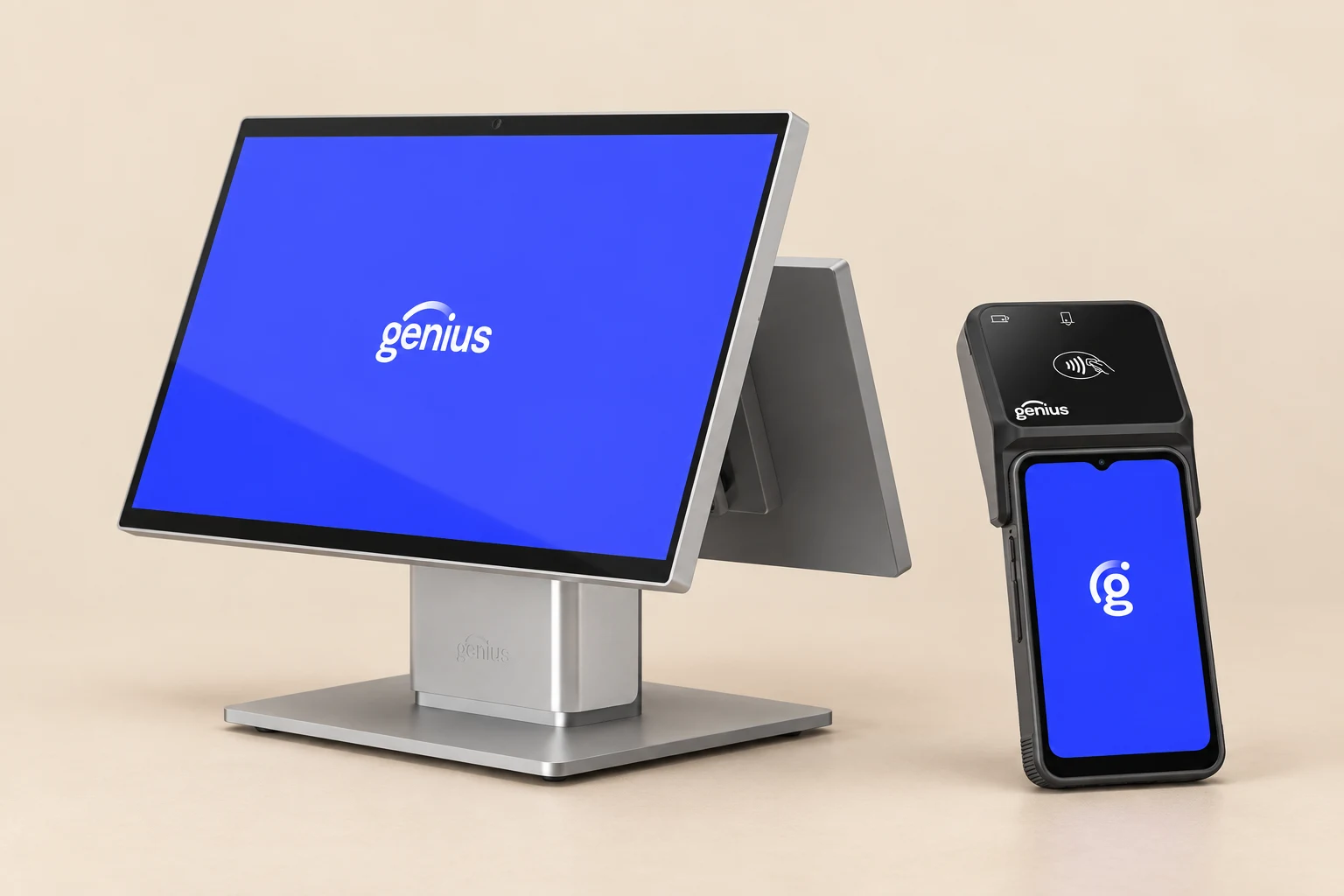 Genius GC26 countertop and Handheld 2.5 together on a tan background